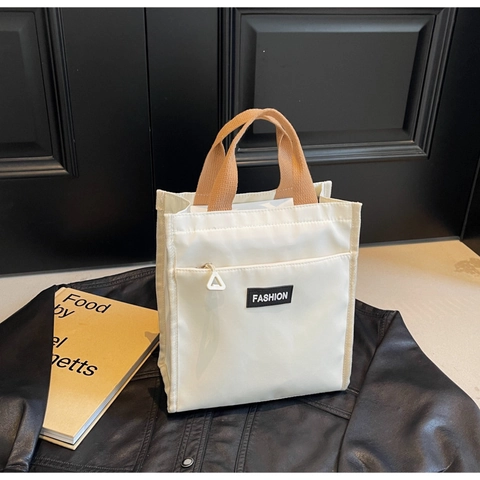 Women Fashion Waterproof Oxford Cloth Tote Bag Casual Solid Color Handbag With Letter Label For Office Picnic Daily Use