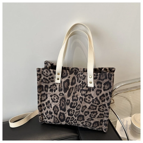 Borsa Tote Donna alla Moda con Stampa Leopardata in Tessuto Grande Capacità Tracolla Regolabile Borsa a Mano Pendolarismo