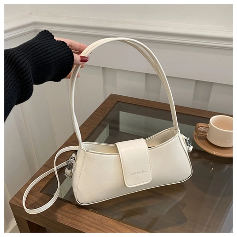 Borsa Sottoascellare da Donna in Pelle PU di Moda Borsa a Tracolla Minimalista a Mezzaluna Borsa a Mano Retro Baguette per Uso Quotidiano