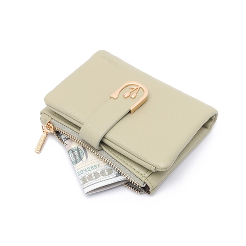 Damen Geldbörse Kurz PU Leder Litchi Textur Tulpe Gold Schnalle Reißverschluss Tasche Kartenhalter Faltbar Bifold