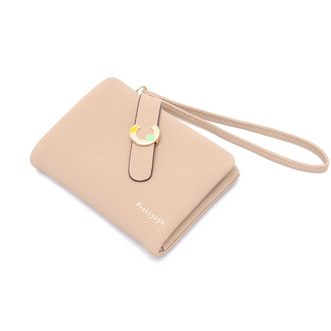 Women's Small Foldable PU Leather Wallet Card Holder With Wristlet Strap Gold Buckle Zipper Pocket Minimalist Ladies Purse