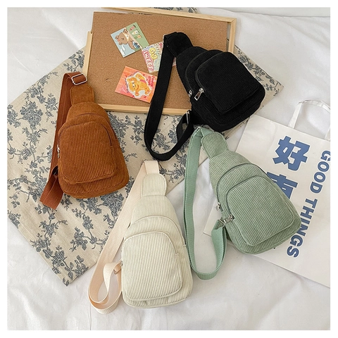 Bolso de Pecho Casual de Pana para Mujer Riñonera a Rayas Ligero Minimalista Bolso Bandolera Correa Ajustable