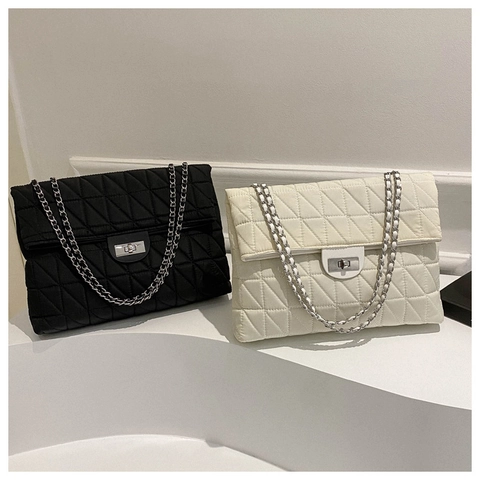 Borsa Tote Trapuntata Donna Grande Capacità in Tessuto Oxford Pelle Sintetica Catena Borsa a Tracolla Serratura in Metallo Borsa a Mano