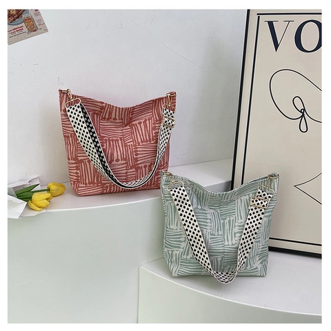 Women Canvas Crossbody Bag Large Capacity Abstract Geometric Pattern With Wide Printed Shoulder Strap Fashion Casual Tote