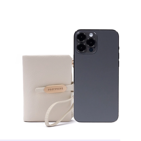 Women PU Leather Short Wallet Litchi Texture Multi Card Slots Purse With Wrist Strap Metal Decoration Small Clutch