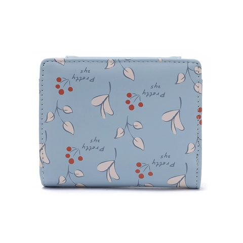 Portefeuille Femme en Cuir PU Imprimé Floral Boucle de Feuille Bifold Porte-Cartes Porte-Monnaie Zippé Élégant Mode