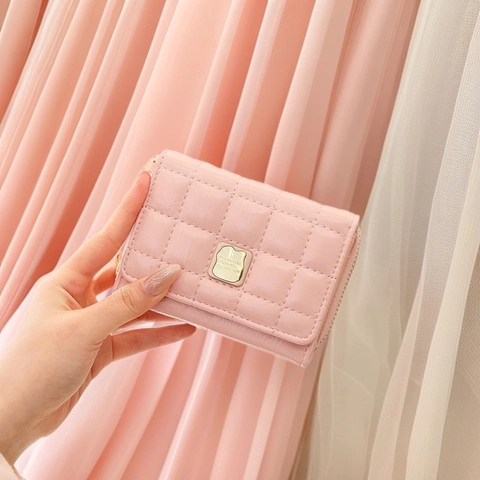 Women Quilted PU Leather Tri-Fold Wallet Short Card Holder Multifunctional Small Purse With Metal Buckle Zipper For Ladies