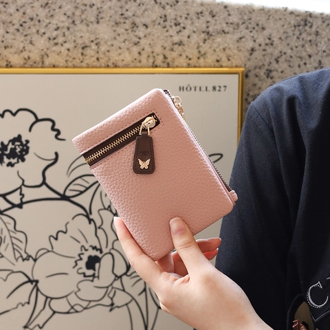 Portafoglio Corto da Donna Motivo Litchi in Ecopelle Porta Monete Con Cerniera a Farfalla Porta Carte Multifunzionale Clutch