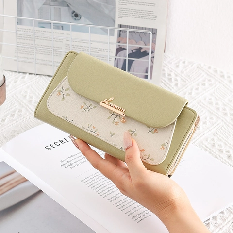 Portafoglio Lungo Da Donna In Pelle PU Stampa Floreale Patchwork Pochette Zip Fibbia Multi Slot Per Carte Organizer