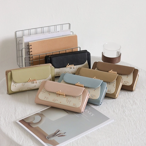 Portafoglio Lungo Da Donna In Pelle PU Stampa Floreale Patchwork Pochette Zip Fibbia Multi Slot Per Carte Organizer