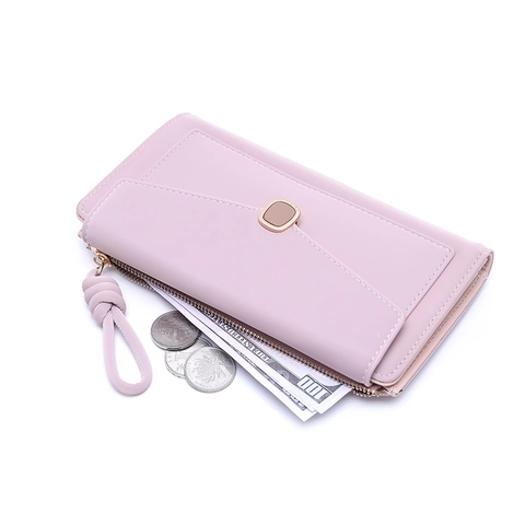 Cartera Larga Mujer Cuero PU Gran Capacidad Bolso De Mano Sobre Con Correa De Muñeca Ranuras Para Tarjetas Elegante Color Sólido