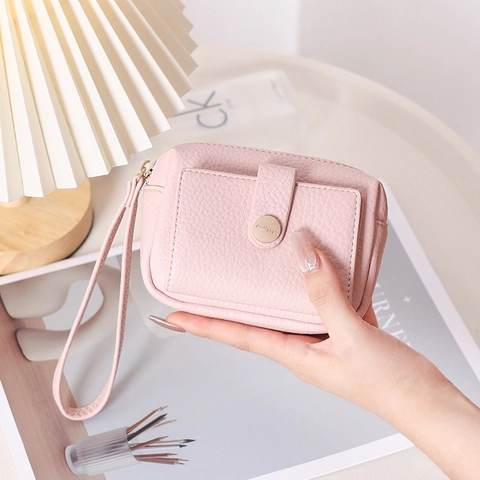 Damen Mini Münzbörse PU Leder Litchi Textur Reißverschluss Geldbörse Mit Handschlaufe Vordertasche Schicke Kleine Tasche