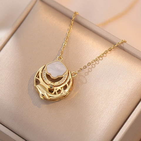 Collier Pendentif Baleine en Acier Inoxydable Avec Incrustation de Zirconia et Coquille Chaîne Élégante Or Argent pour Femmes