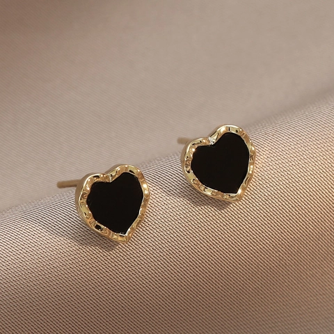 Herz Ohrstecker Kupfer Emaille Vergoldet Vintage Koreanischer Stil Damen Schmuck