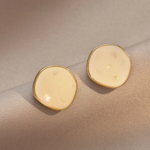 Round Shell Stud Earrings For Women Elegant Geometric Copper Jewelry With 925 Sterling Silver Earring Post Korean Style