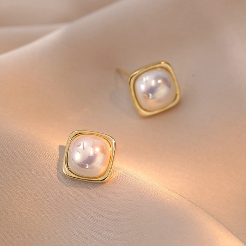 Orecchini A Lobo Con Künstliche Perle Quadrate Da Donna Cornice In Oro Rame Geometrico Retrò Con Perno In Argento Stile Coreano