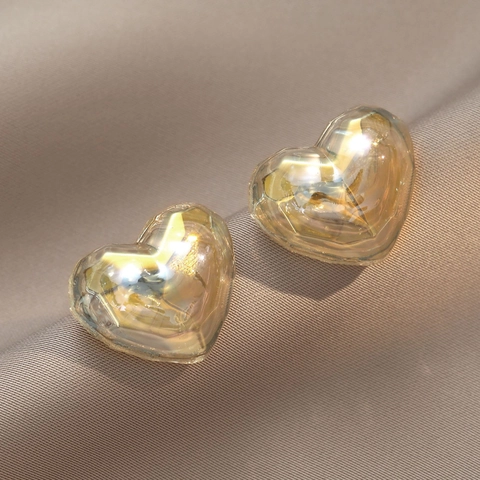 Eleganti Orecchini A Cuore In Resina Ambra Rame Gioielli Con Perno In Argento Per Donne Stile Coreano