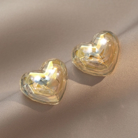 Eleganti Orecchini A Cuore In Resina Ambra Rame Gioielli Con Perno In Argento Per Donne Stile Coreano