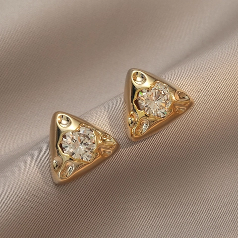 Triangle Geometric Stud Earrings With Zircon Copper And 925 Sterling Silver Earring Post Elegant Niche Design For Women