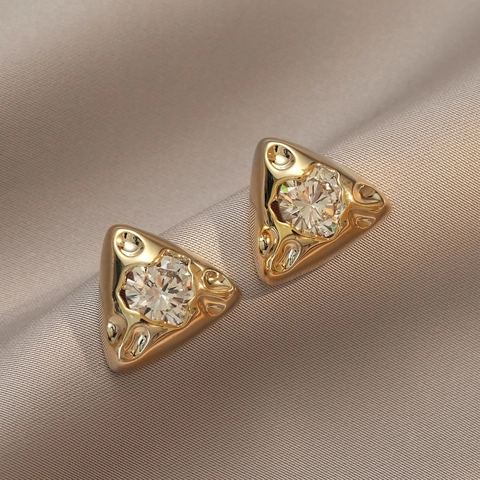Triangle Geometric Stud Earrings With Zircon Copper And 925 Sterling Silver Earring Post Elegant Niche Design For Women