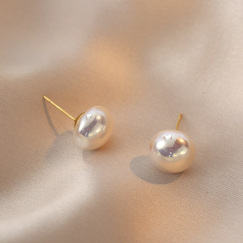 Boucles D'oreilles Puces En Perles D'eau Douce Blanches Cuivre Pour Femmes Avec Tige En Argent Sterling 925