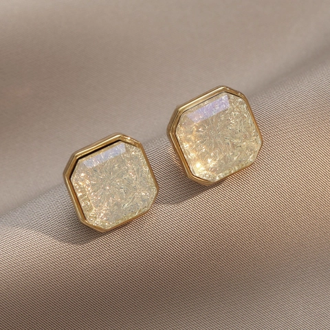 Geometric Square Stud Earrings With 925 Sterling Silver Earring Post Champagne Gold Copper Zircon Jewelry For Women