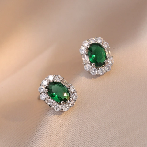 Elegante Ovale Edelstein Halo Ohrstecker Geometrisches Kupfer Mit Zirkon Straß Retro Edler Stil Für Frauen
