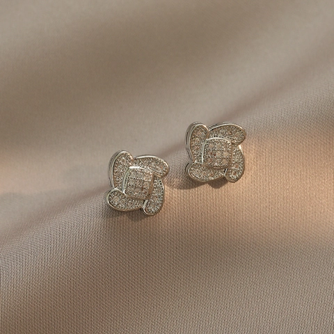 Kleeblatt Blumen Ohrstecker Für Damen Kupfer Mit Zirkonia Elegant Funkelnd Nischendesign Mode Accessoire Geschenk