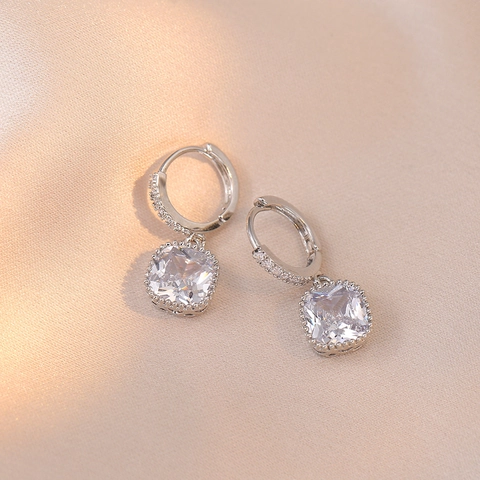 Square Zircon Dangle Earrings Copper Micro Pave Cubic Zirconia Elegant Fashion Commute Jewelry For Women