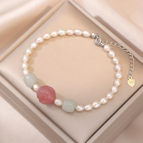 Süßwasserperlen Armband Mit Yanyuan Achat Geschnitzter Blume Und 925 Sterlingsilber Verschluss Für Damen Eleganter Schmuck