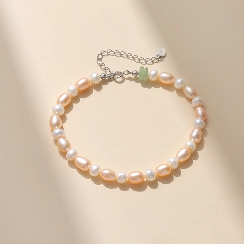 Bracciale In Argento Sterling 925 Perle D Acqua Dolce Con Perla Di Giada Verde Gioielli Eleganti Regolabili Per Donna
