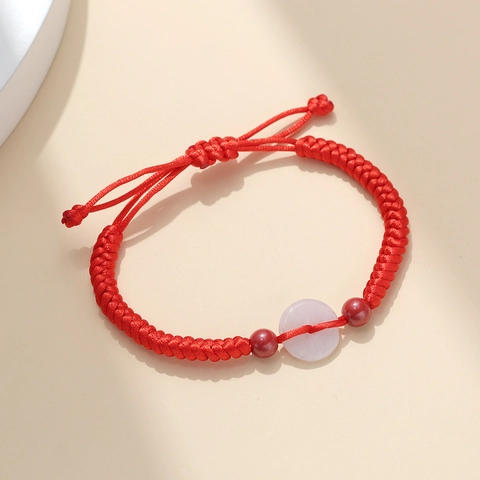Bracelet Tressé Corde Rouge Fait Main Avec Boucle Ping'an Calcédoine Ajustable Style Chinois Bijoux Chance Unisexe