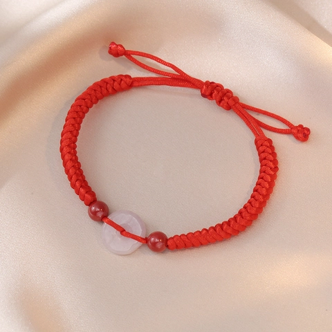 Bracelet Tressé Corde Rouge Fait Main Avec Boucle Ping'an Calcédoine Ajustable Style Chinois Bijoux Chance Unisexe