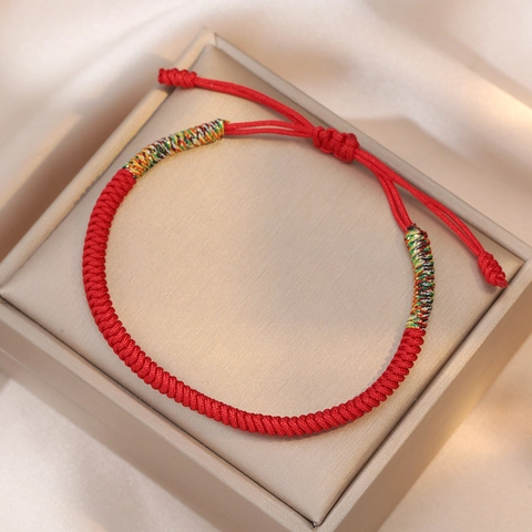 Handmade Woven Red Rope Bracelet Five Color Thread Braided Adjustable Knot Lucky Jewelry For Women Men