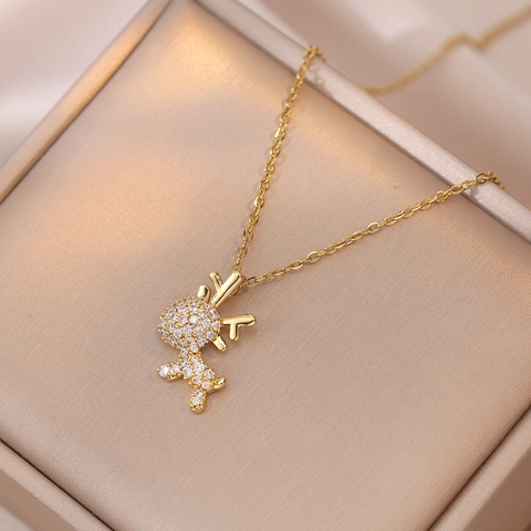 Collana Con Ciondolo Corna Di Renna Acciaio Al Titanio Rame Con Zircone Semplice Minimalista Elegante Catena Clavicicola Donna