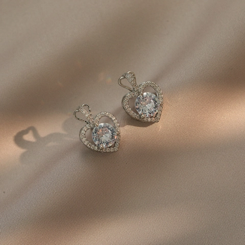 Elegante Herz Ohrstecker Kupfer Mit Mikro Pavé Klarem Zirkonia Mode Schmuck Für Damen