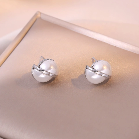 Orecchini A Lobo Con Künstliche Perle Semicircolari Geometrici Rame Con Perno In Argento Sterling 925 Gioielli Di Moda Minimalista Donna