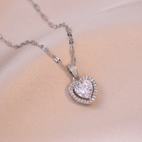 Roestvrij Staal Hart Hanger Halsketting Met Volledige Zirkonia Ingelegde Luxe Sleutelbeen Ketting Sieraden Voor Vrouwen Valentijnsdag Cadeau