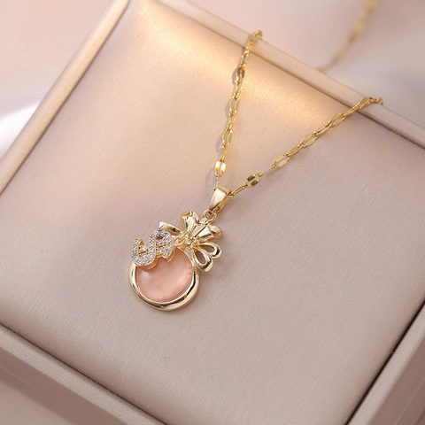 Collana Con Pendente A Sacchetto Di Soldi In Acciaio Inossidabile Da Donna Segno Del Dollaro Nodo Pietra Occhio Di Gatto