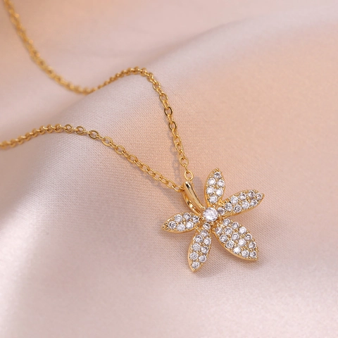 Collana Con Ciondolo Foglia Di Acero Acciaio Inossidabile Strass Gioielli Eleganti Per Donna