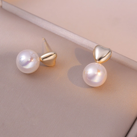 Orecchini A Lobo Cuore Perla Artificial Rame Con Perno In Argento Sterling 925 Elegante Francese Iridescente Per Donna