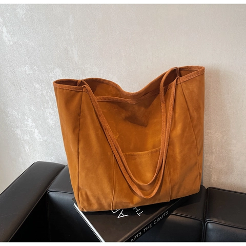 Bolso Tote de Pana Retro para Mujer Gran Capacidad Bolso de Hombro Mate Minimalista Color Sólido Moda Trabajo Diario