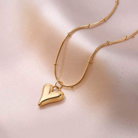 Collier Pendentif Cœur Acier Titane Chaîne Serpent Perle Bijoux De Mode Élégants Minimalistes Pour Femmes