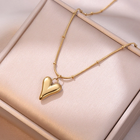 Collier Pendentif Cœur Acier Titane Chaîne Serpent Perle Bijoux De Mode Élégants Minimalistes Pour Femmes