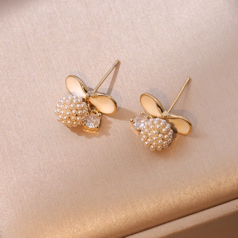 Bowknot Hängerohrringe Mit 925 Sterling Silber Ohrstecker Zirkonia Kunstperle Elegant Koreanisch Mode Für Damen