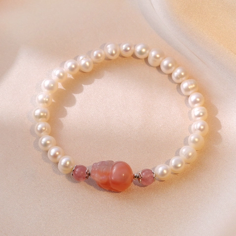 Freshwater Pearl Bracelet With 925 Sterling Silver Strawberry Crystal Agate Kylin Stone Korean Style Jewelry For Women
