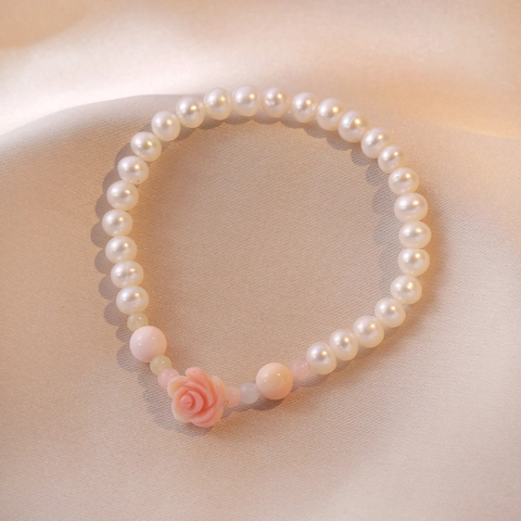 Freshwater Pearl Bracelet S925 Sterling Silver Pink Shell Rose Flower Baroque Elegant Sweet Jewelry For Women