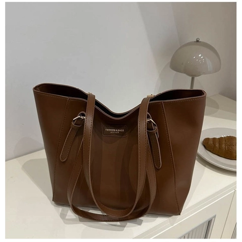 Bolso de Mano de Cuero PU de Gran Capacidad para Mujer Bolso de Hombro Informal Minimalista de Color Sólido a la Moda