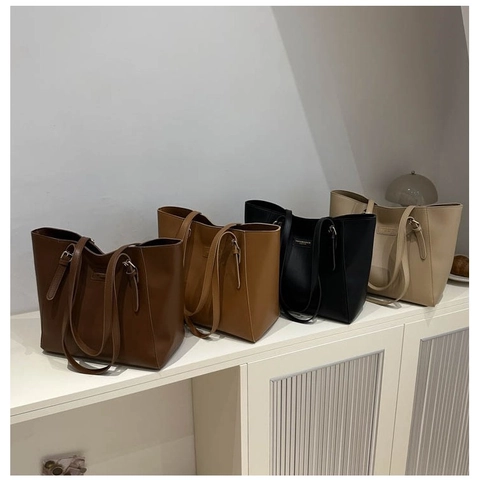 Bolso de Mano de Cuero PU de Gran Capacidad para Mujer Bolso de Hombro Informal Minimalista de Color Sólido a la Moda