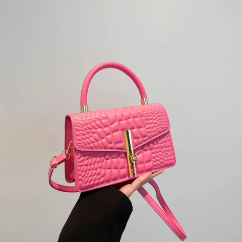 Sac à Main en Cuir PU Motif Crocodile Avec Fermoir Doré pour Femme Mode Sac à Bandoulière Minimaliste Petit Sac Carré